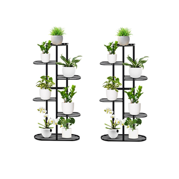 2X 6 Tier 7 Pots Black Metal Plant Rack Flowerpot Storage Display Stand Holder Home Garden Decor image