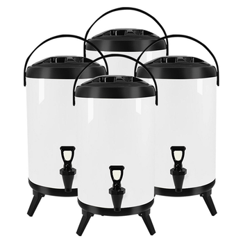 4X 14L Stainless Steel Insulated Milk Tea Barrel Hot and Cold Beverage Dispenser Container with Faucet White image