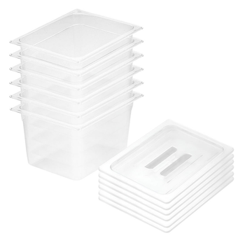 200mm Clear Gastronorm GN Pan 1/2 Food Tray Storage Bundle of 6 with Lid image