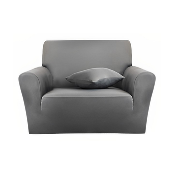 1-Seater Grey Sofa Cover Couch Protector High Stretch Lounge Slipcover Home Decor image