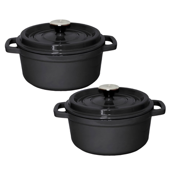 2X Cast Iron 24cm Stewpot Casserole Stew Cooking Pot With Lid Black image