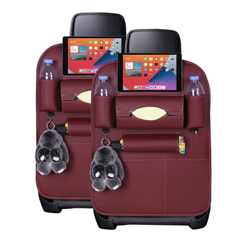 2X PVC Leather Car Back Seat Storage Bag Multi-Pocket Organizer Backseat and iPad Mini Holder Red image