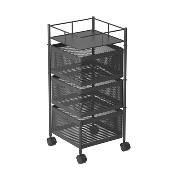 3 Tier Steel Square Rotating Kitchen Cart Multi-Functional Shelves Portable Storage Organizer with Wheels image