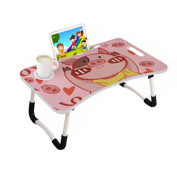 Cute Pig Design Portable Bed Table Adjustable Foldable Bed Sofa Study Table Laptop Mini Desk with Drawer and Cup Slot Home Decor image