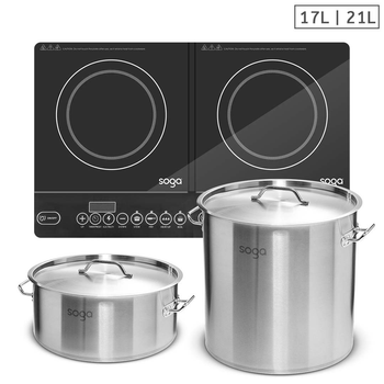 Dual Burners Cooktop Stove, 21L and 17L Stainless Steel Stockpot Top Grade Stock Pot image
