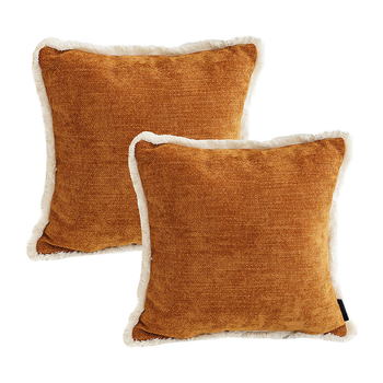 2X 45cm Home Aesthetic Chenille Texture Tassel Square Sunset Orange Throw Pillow image