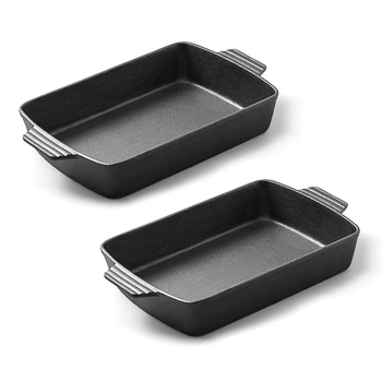 2X 33cm Cast Iron Rectangle Bread Cake Baking Dish Lasagna Roasting Pan image
