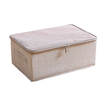 Beige Small Portable Double Zipper Storage Box Moisture Proof Clothes Basket Foldable Home Organiser image