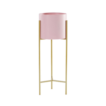 2 Layer 42cm Gold Metal Plant Stand with Pink Flower Pot Holder Corner Shelving Rack Indoor Display image