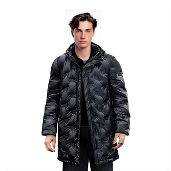 abbee Black Large Winter Hooded Glossy Overcoat Long Jacket Stylish Lightweight Quilted Warm Puffer Coat image