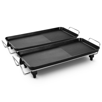 2X 48cm Electric BBQ Grill Teppanyaki Tough Non-Stick Surface Hot Plate Kitchen 3-5 Person image