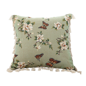 45cm Matcha Green French Vintage Butterfly Loves Flowers Tassel Throw pillow image