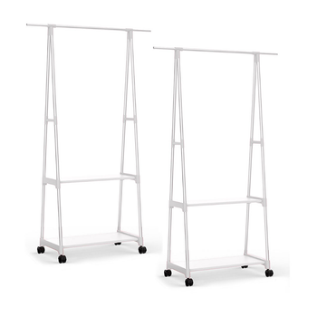 2X 2-in-1 Organiser Clothes Shoe Rack Space-Saving Triangular Storage with Wheels White image