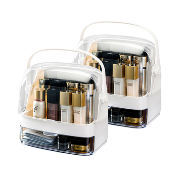 2X 2 Tier White Countertop Makeup Cosmetic Storage Organiser Skincare Holder Jewelry Storage Box with Handle image