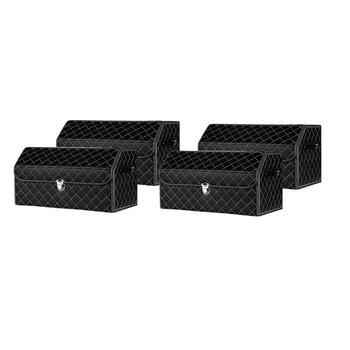 4X Leather Car Boot Collapsible Foldable Trunk Cargo Organizer Portable Storage Box Black/White Stitch with Lock Medium image