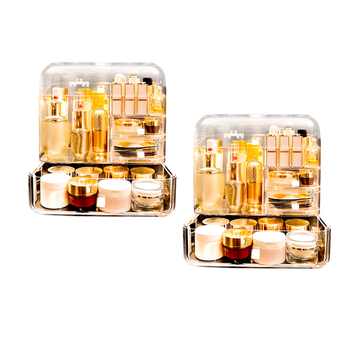 2X Transparent Cosmetic Storage Box Clear Makeup Skincare Holder with Lid Drawers Waterproof Dustproof Organiser image