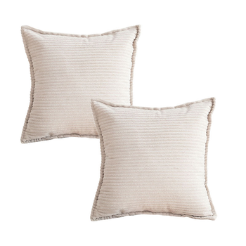 2X 45cm Beige Warm Wood Tone & Wabi-sabi Striped Corduroy Square Throw Pillow image