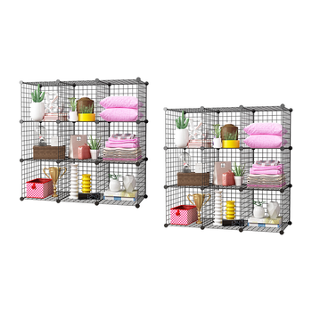 2X Black Portable 9-Cube Storage Organiser Foldable DIY Modular Grid Space Saving Shelf image