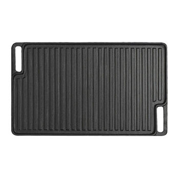 45cm Rectangular Cast Iron Portable Fry BBQ Grill Plate Cooking Pan Tray with Handle image