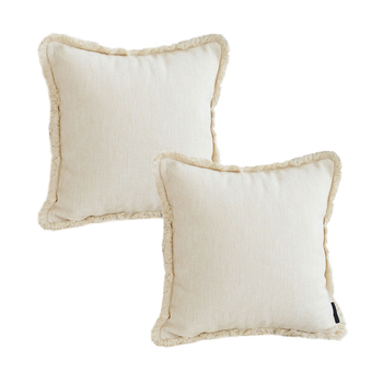 2X 45cm Creamy White Home Aesthetic Chenille Texture Tassel Square Throw pillow image