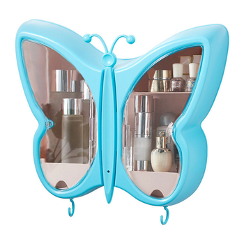 Blue Butterfly Shape Wall-Mounted Makeup Organiser Dustproof Waterproof Bathroom Storage Box Home Decor image