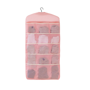 Pink Double Sided Hanging Storage Bag Underwear Bra Socks Mesh Pocket Hanger Home Organiser image