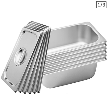 6X Gastronorm GN Pan Full Size 1/3 GN Pan 10cm Deep Stainless Steel Tray With Lid image