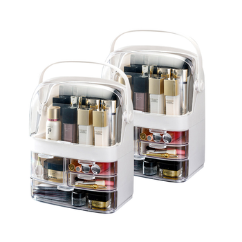 2X 3 Tier White Countertop Makeup Cosmetic Storage Organiser Skincare Holder Jewelry Storage Box with Handle image
