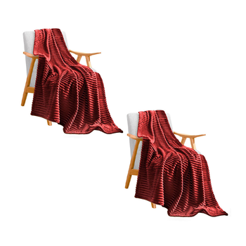 2X Burgundy Throw Blanket Warm Cozy Striped Pattern Thin Flannel Coverlet Fleece Bed Sofa Comforter image