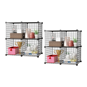 2X Black Portable 4-Cube Storage Organiser Foldable DIY Modular Grid Space Saving Shelf image