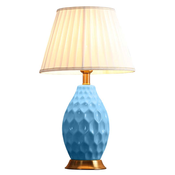 Textured Ceramic Oval Table Lamp with Gold Metal Base Blue image