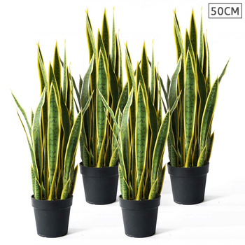 4X 50cm Artificial Indoor Yellow Edge Tiger Piran Fake Decoration Tree Flower Pot Plant image