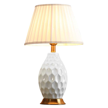 Textured Ceramic Oval Table Lamp with Gold Metal Base White image
