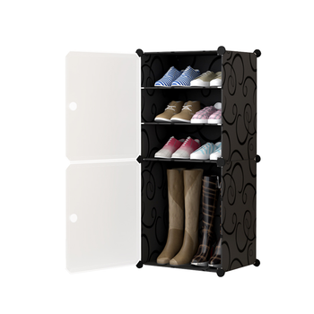 4 Tier Shoe Rack Organizer Sneaker Footwear Storage Stackable Stand Cabinet Portable Wardrobe with Cover image