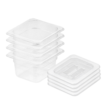 100mm Clear Gastronorm GN Pan 1/6 Food Tray Storage Bundle of 4 with Lid image