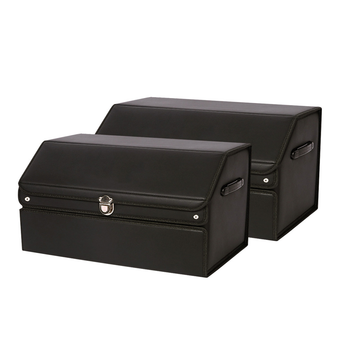 2X 60cm Leather Car Boot Collapsible Foldable Trunk Cargo Organizer Portable Storage Box with Lock Black image