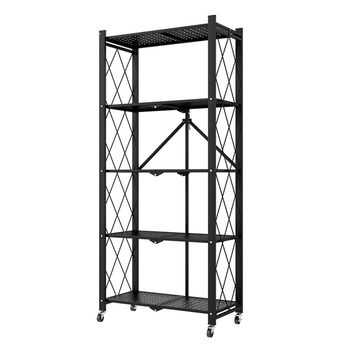 5 Tier Steel Black Foldable Kitchen Cart Multi-Functional Shelves Portable Storage Organizer with Wheels image