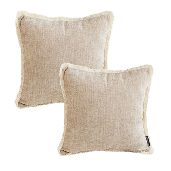 2X 45cm Milk Coffee Home Aesthetic Chenille Texture Tassel Square Throw pillow image