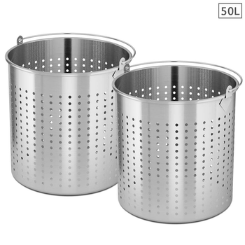 2X 50L 18/10 Stainless Steel Perforated Stockpot Basket Pasta Strainer with Handle image