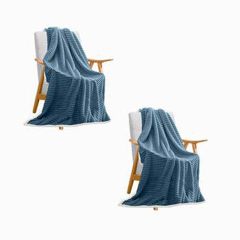 2X Blue Throw Blanket Warm Cozy Double Sided Thick Flannel Coverlet Fleece Bed Sofa Comforter image