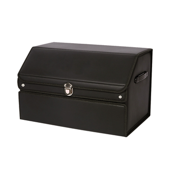 56cm Leather Car Boot Collapsible Foldable Trunk Cargo Organizer Portable Storage Box with Lock Black image
