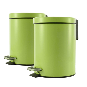 2X 7L Foot Pedal Stainless Steel Rubbish Recycling Garbage Waste Trash Bin Round Green image