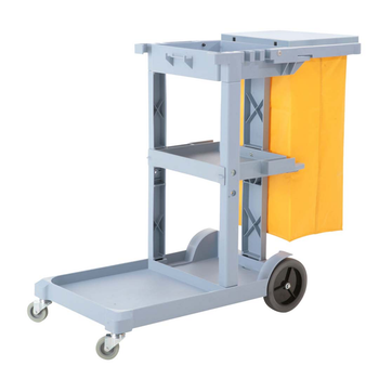 3 Tier Multifunction Janitor Cleaning Waste Cart Trolley and Waterproof Bag with Lid image
