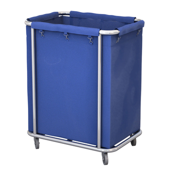 Stainless Steel Commercial Square Soiled Linen Laundry Trolley Cart with Wheels Blue image
