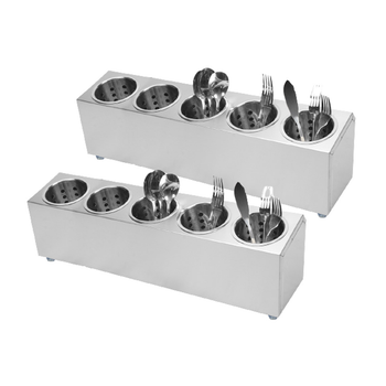 2X 18/10 Stainless Steel Commercial Conical Utensils Cutlery Holder with 5 Holes image