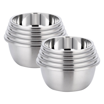 2X 5Pcs Deepen Polished Stainless Steel Stackable Baking Washing Mixing Bowls Set Food Storage Basin image