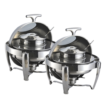 2X 6.5L Stainless Steel Round Soup Tureen Bowl Station Roll Top Buffet Chafing Dish Catering Chafer Food Warmer Server image