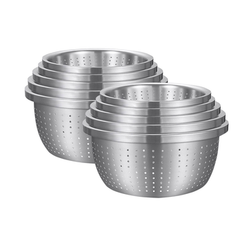 2X Stainless Steel Nesting Basin Colander Perforated Kitchen Sink Washing Bowl Metal Basket Strainer Set of 5 image