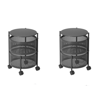 2X 2 Tier Steel Round Rotating Kitchen Cart Multi-Functional Shelves Portable Storage Organizer with Wheels image