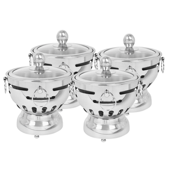 4X Stainless Steel Mini Asian Buffet Hot Pot Single Person Shabu Alcohol Stove Burner with Glass Lid image